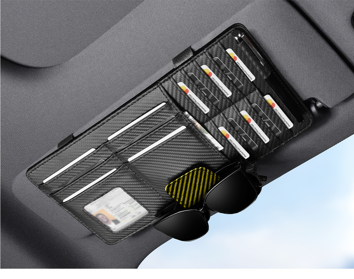 Car Sun Visor Glasses Holder, Car Carbon Fiber Pattern Storage Box, Ticket Holder, Car Multifunctional Tissue Bag, Sunglasses Holder