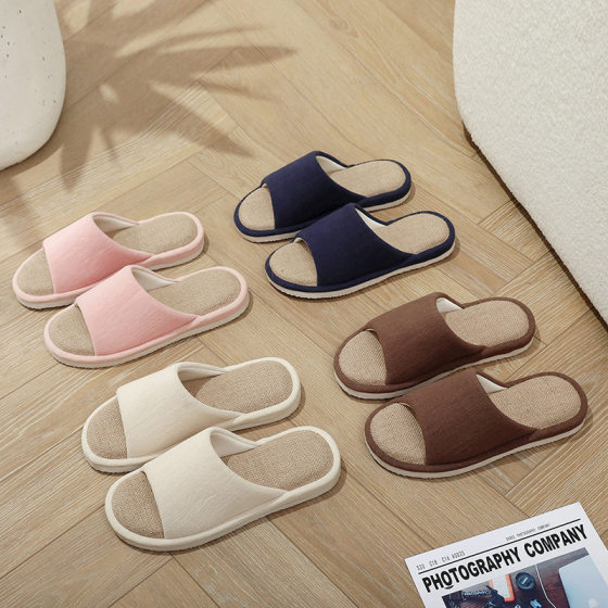 Cross-border Amazon Linen Slippers Four Seasons Indoor Home Couple Quiet Sweat-absorbent Not Stinky Foot Cotton Linen Slippers for Men