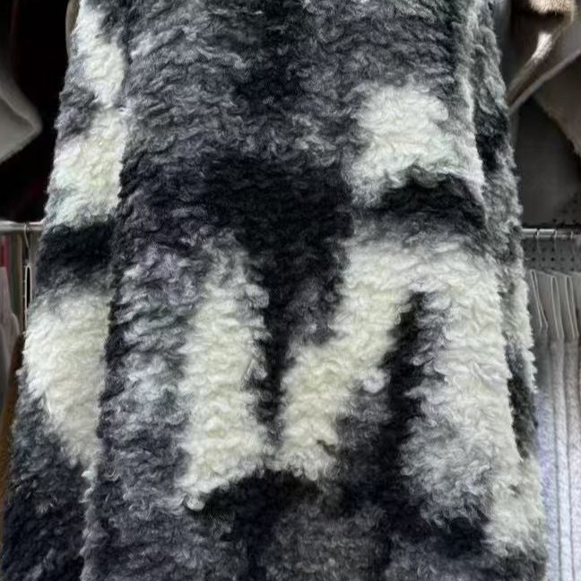 Flor desordenada cordero atado teñido Jacquard cordero bolsa de moda chaqueta tela de lana