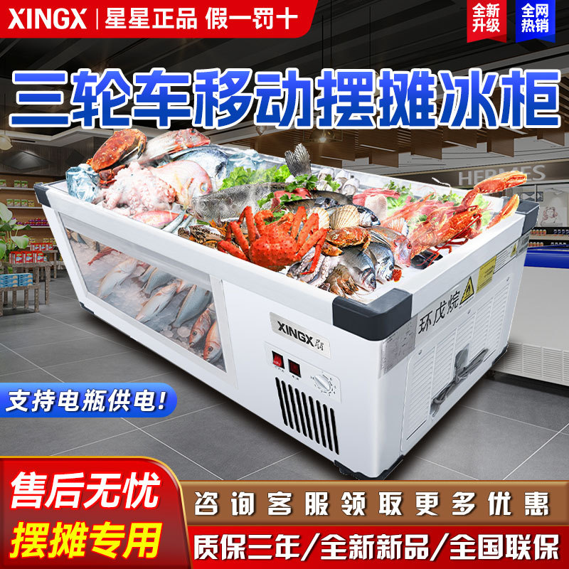 Star Ice Counter-Type Barbecue Fresh-Keeping Refrigerated Display Cabinet Small Frozen Fresh-Keeping Mobile Tricycle Stall Refrigerator
