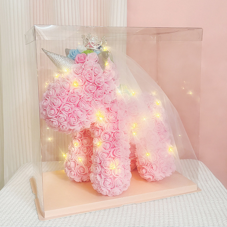 プリザーブドフラワー ローズベア ガールフレンドと親友へ プレミアムチャイニーズバレンタインデーギフト 誕生日プレゼント PEローズユニコーン|undefined