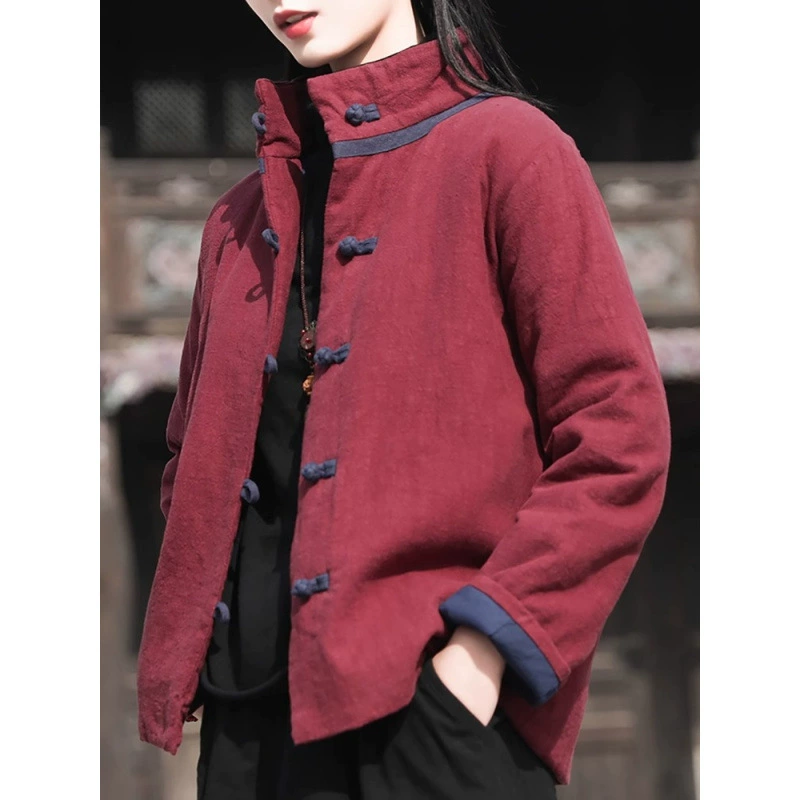 2024 зимняя одежда новый ретро этнический стиль улучшенный утолщенный хлопок, хлопок, короткий хлопчатобумажная куртка куртка для женщин