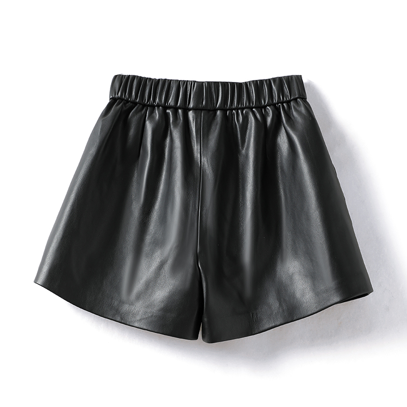 Haining Genuine Leather Shorts Women's High-Waisted Goatskin Loose Wide-Leg Pants 2025 Spring New Slimming Look A-Line Leather Boot Pants