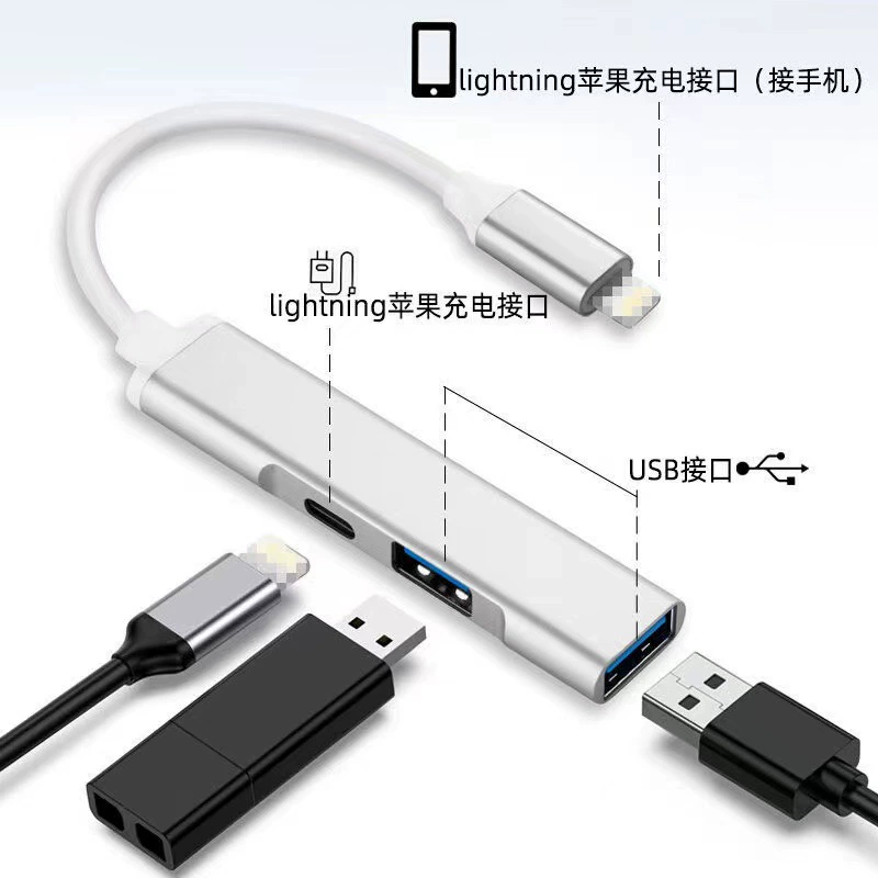 Подходящий для Apple переходник-расширитель 3 в 1 USB HUB, док-станция с функцией OTG и поворотным разъёмом