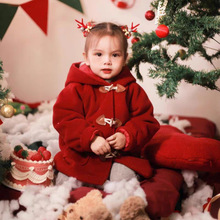 秋冬女童装外套风衣宝宝洋气儿童个性潮红色连帽毛球加厚毛呢大衣