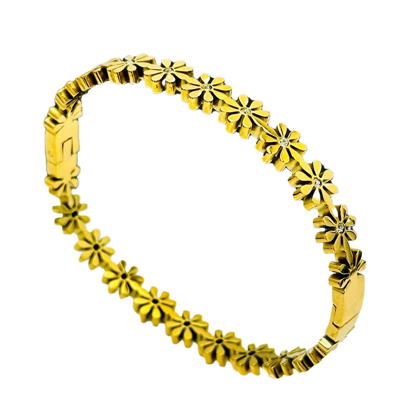 Flor de patrón pequeño pulsera de acero de acero de la mujer Xia Zhong nicho sensación de diseño ligero lujoso joyas de acero inoxidable de alta calidad temperamento simple