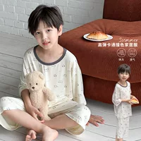 Детский комплект пижамы Elmo Beibei с высокой эластичностью, милый мультяшный дизайн, укороченные штаны, лето 2025, удобная домашняя одежда для мальчиков и девочек
