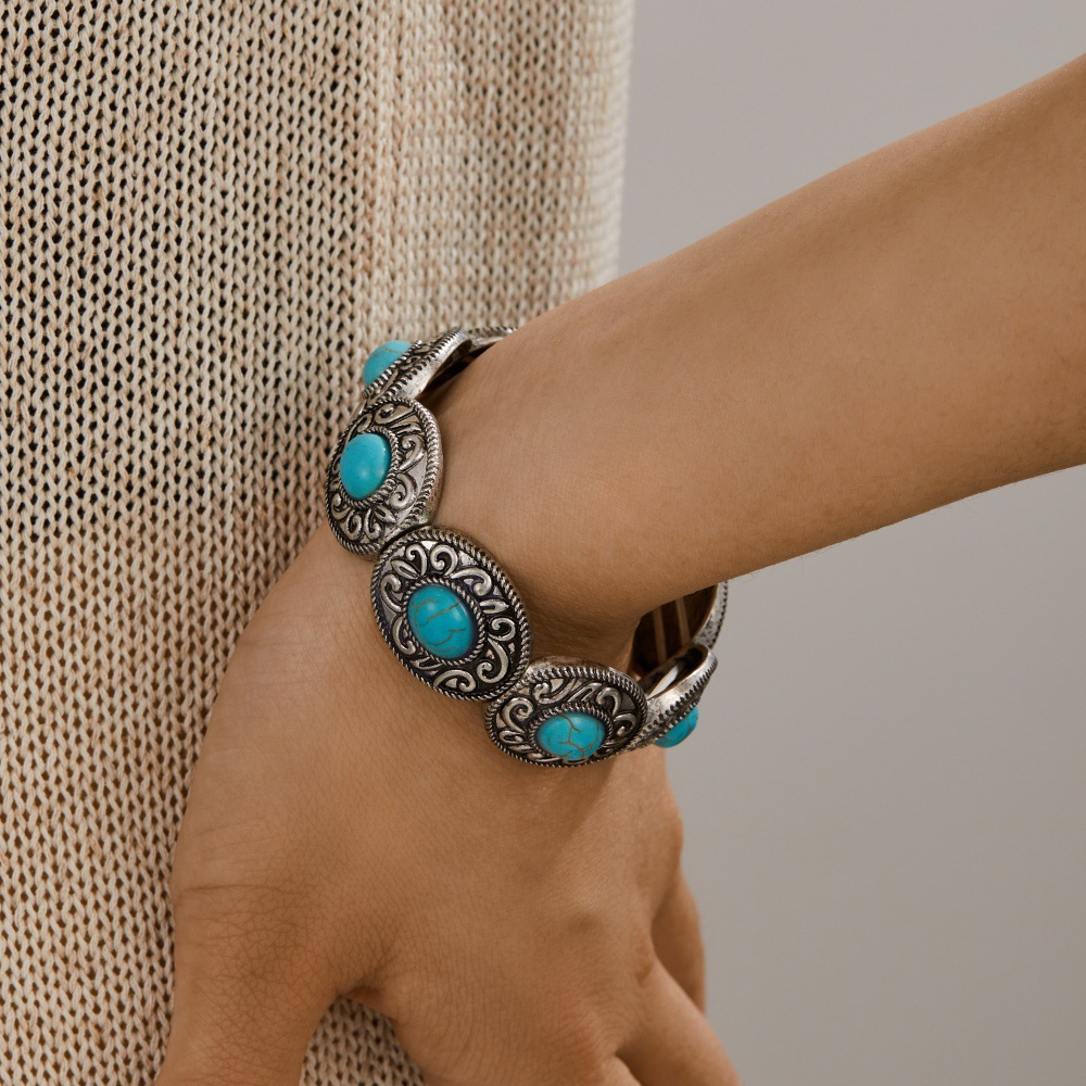 ethnic retro turquoise silver bracelet