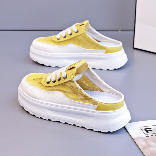 Summer Breathable Slip-On Lazy Half-Slip Mesh Hollow Women's Shoes Fashionable Versatile Casual Shoes Half-Slip White Shoes