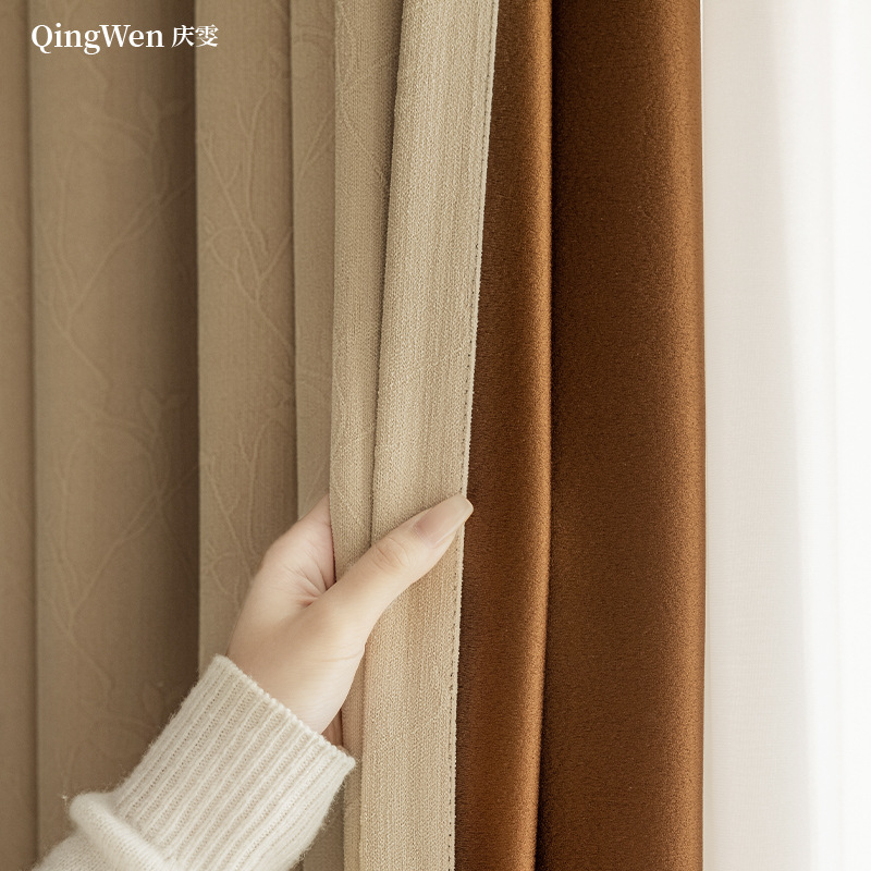 送高溫定型窗簾提花雪尼爾有錢花遮光窗簾布保暖隔音家裝客廳臥室