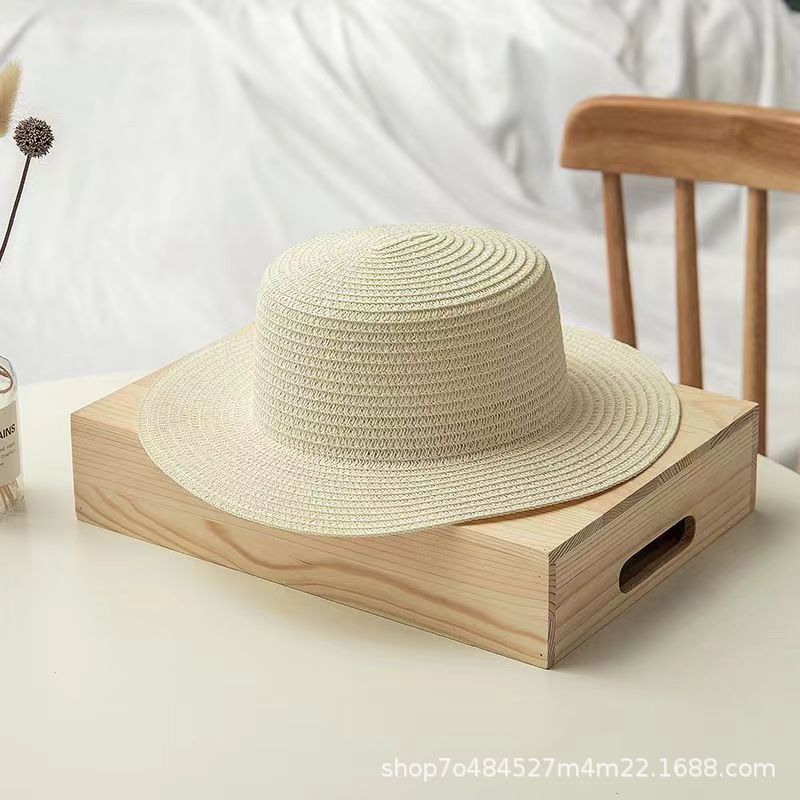 夏季女草帽帽胚平顶帽沙滩草编帽遮阳防晒DIY手工光板帽手工编织|undefined