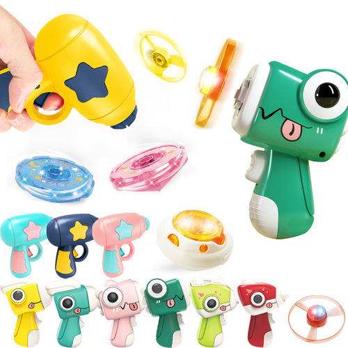 Luminous bamboo dragonfly pistol ejection rotating gyro gun outdoor parent-child interactive flash flying toy street stall wholesale