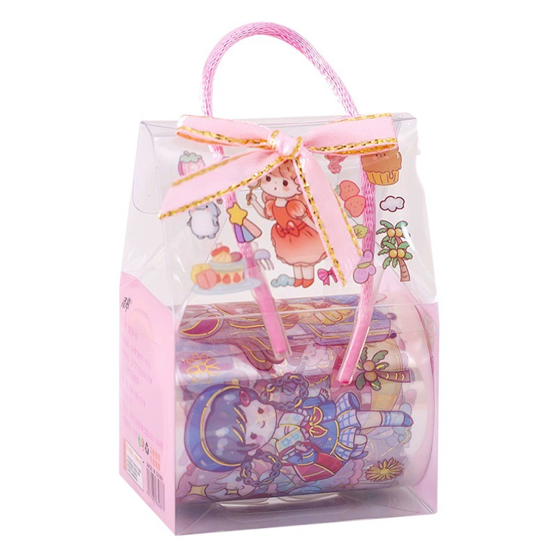 ПЭТ позолота ручная учетная лента милый мультфильм DIY материал прозрачные наклейки Творческий Лук портативная подарочная сумка