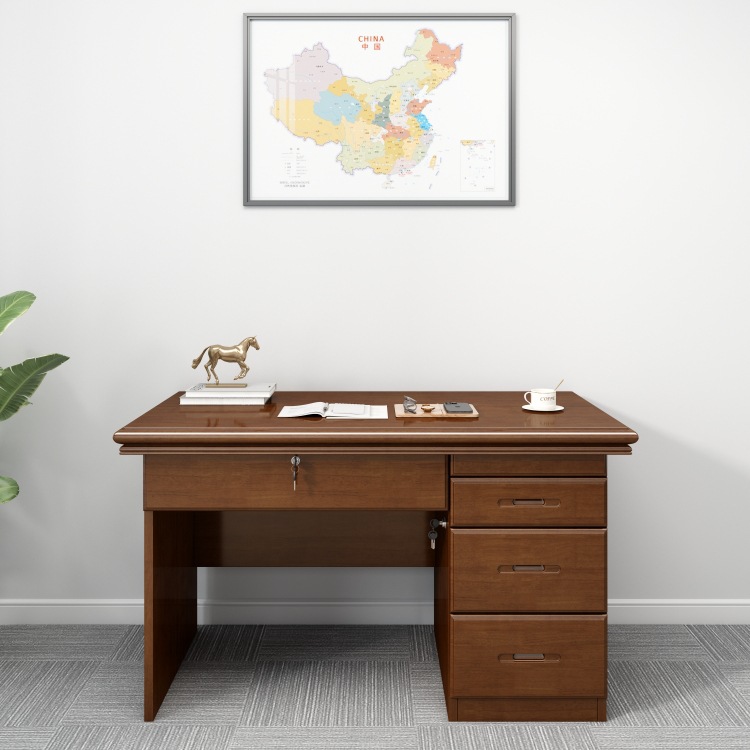 Solid Wood 1.0m Office Computer Desk Single Desktop with Drawer Lock Chinese Style Home Desk Writing Desk W&