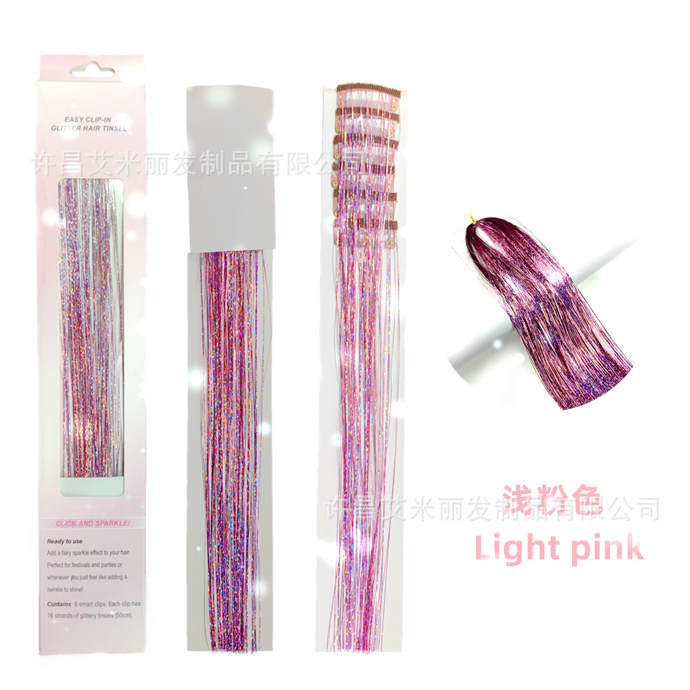 6 piezas de pelo de oropel láser de oro brillante colorido oro y plata caja de regalo BB clip sola tarjeta peluca pieza