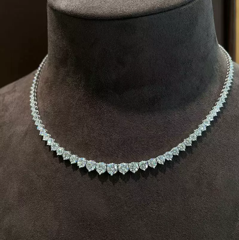 AU750网球项链18K金 镶嵌培育钻石渐变网球项链定制铂金PT950项饰