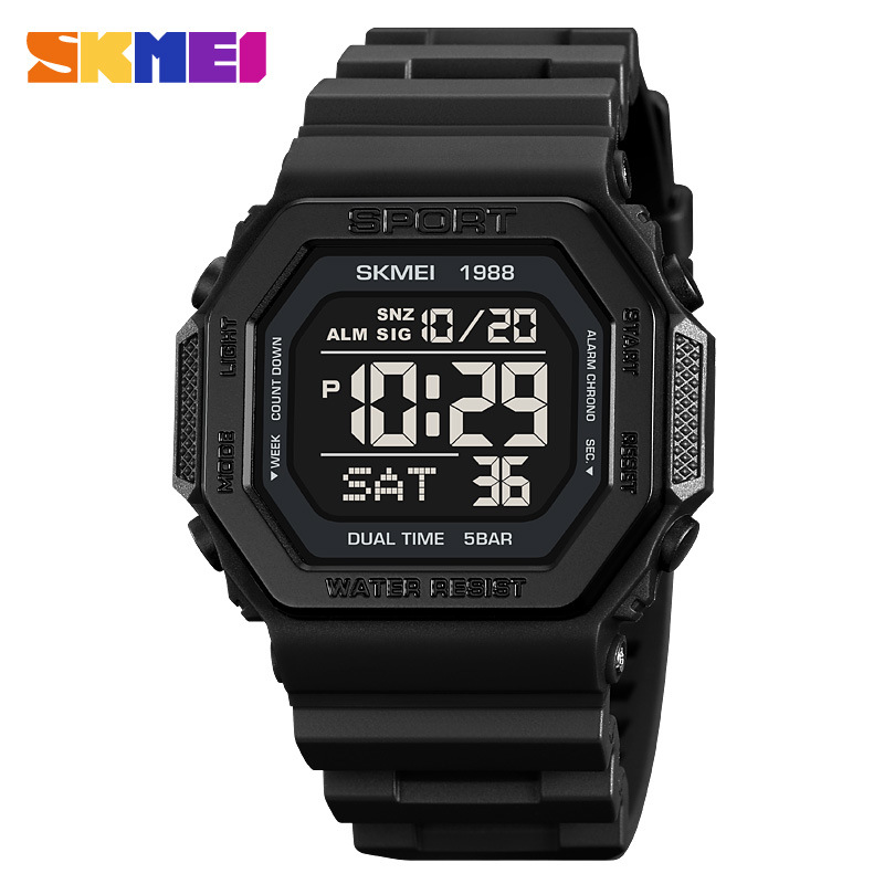 Reloj deportivo Skmei para hombre Reloj electrónico impermeable multifuncional de personalidad cuadrada Reloj electrónico de estudiante para hombre