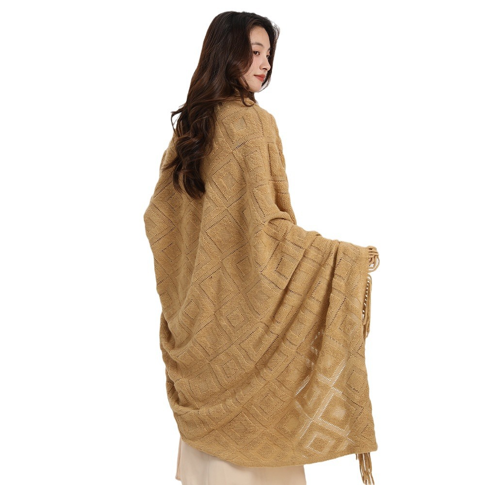 Πλεκτό ζακάρ καρό σάλι κουβέρτας_voghion.com