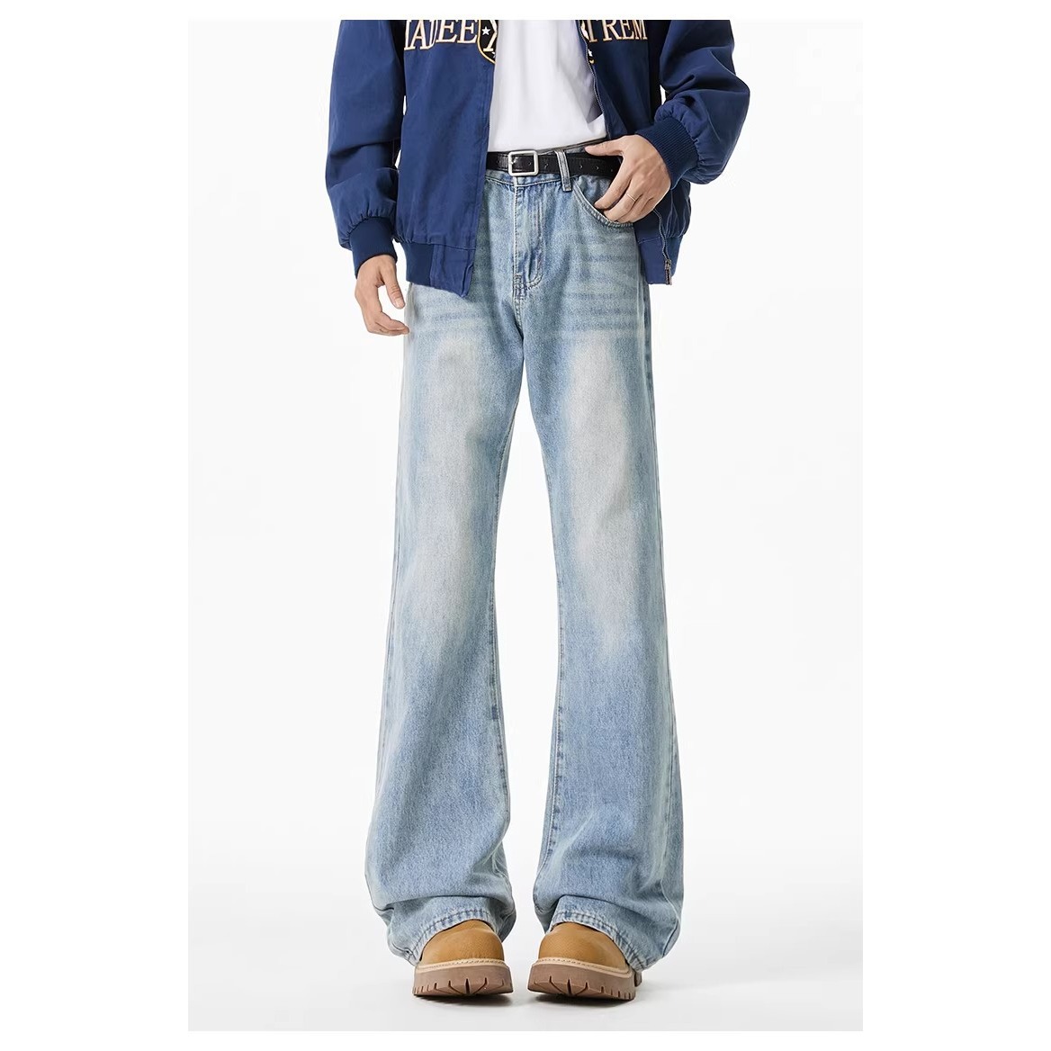 Lavados estadounidenses para hacer viejos jeans azul pálido para mujeres y hombres verano nuevo relajado rectos ociosos pantalones largos