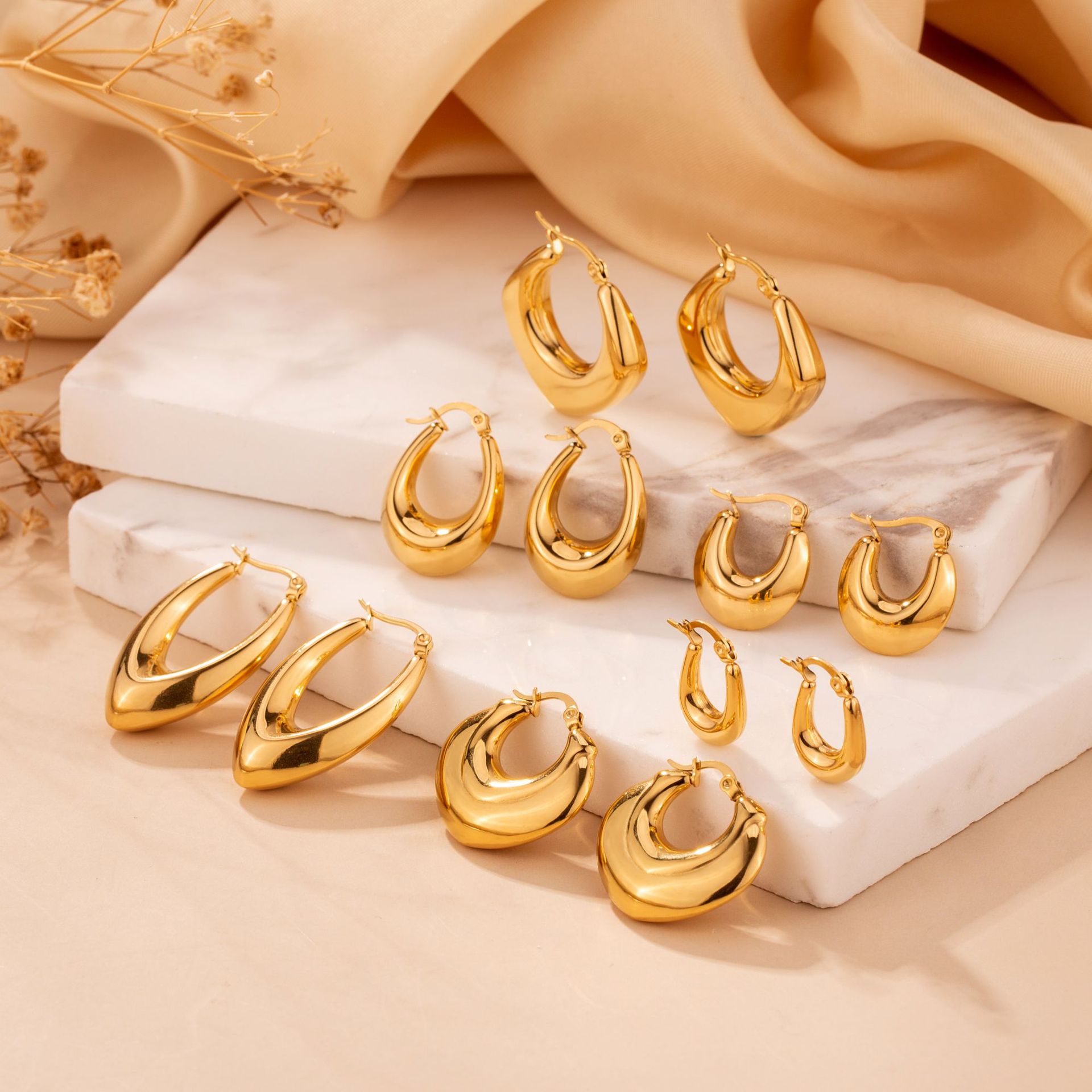 Hoop Earrings Classification 1 Pair Quantity 1 Pair Streetwear Solid Color Plating Stainless Steel Hoop Earrings