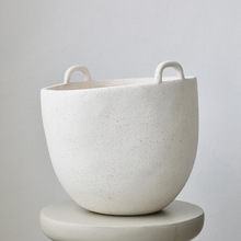 手工陶瓷花盆大口径陶盆高级感双耳提篮家居套盆大号落地大盆批發