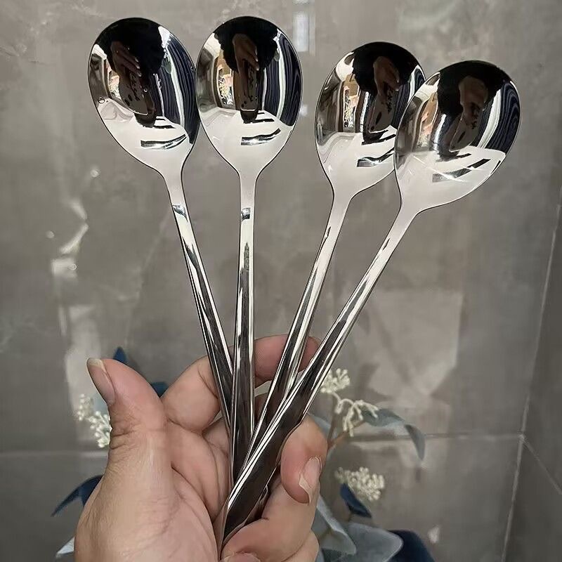 긴 손잡이 숟가락으로 먹는 인터넷 인기있는 스테인레스 스틸 스푼 홈 수프 한국식 스푼 높은 색상 값 라운드 헤드 딥 스푼