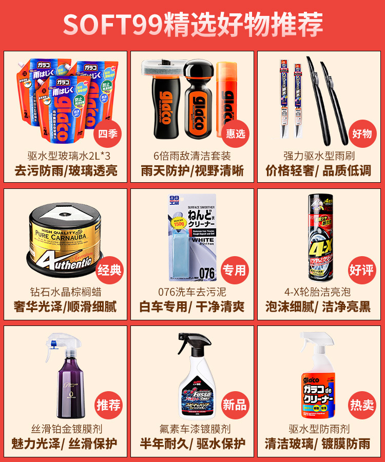 Suitable for Soft99 Front Windshield Oil Film Remover Car Glass Cleaner Powerful Dirt Removal Watermark