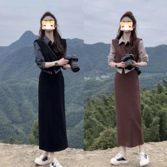 女秋季新款时髦气质显瘦条纹上衣半身裙时尚套装
