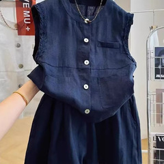洋气时尚减龄套装女夏季大码无袖上衣背心盐系轻熟短裤休闲两件套