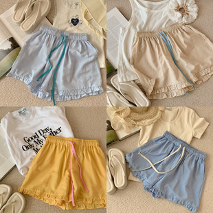 Korean Lace-Up Stripesd Home Shorts Tencel Cool Cotton Ins Lazy A-Line Version with Flap Pocket Pantss Loose Summer Pajamas