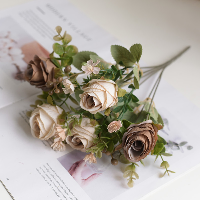 5 flores europeas imitación de rosa impera Mei mano rayo de props de fotografía decoración de mesa de comedor simple diseño de pared de flores moderno