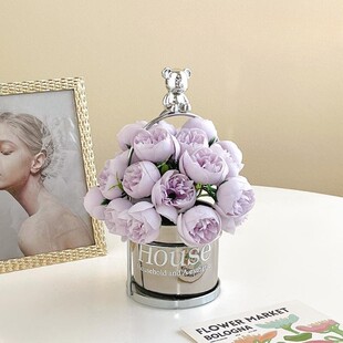 Light Luxury Cartoon Bear Floral Ornaments, Moisturizing Rose Artificial Flowers, High-End Living Room Table Decorations