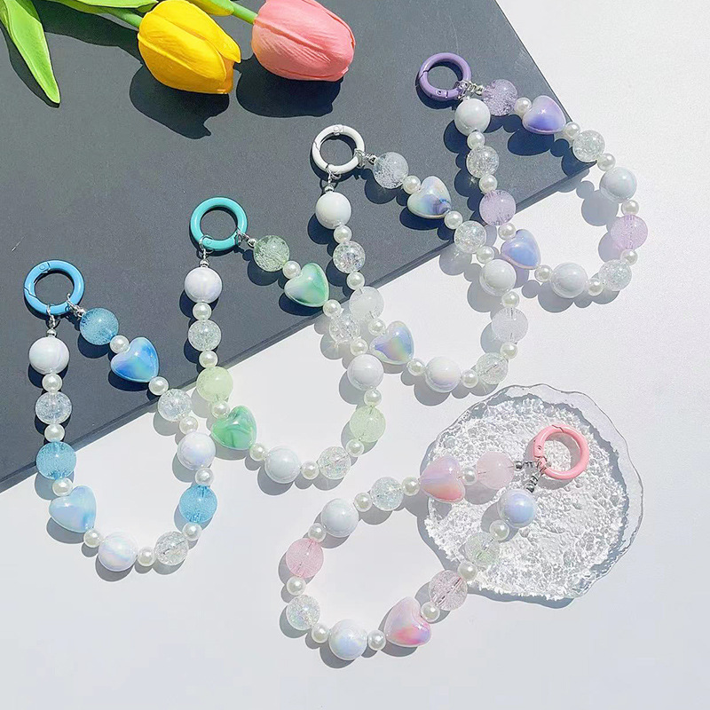 New DIY Two-Tone Colorful Heart Phone Case Charm Short Phone Chain (Same Style as Little Red Book) Bag Charm