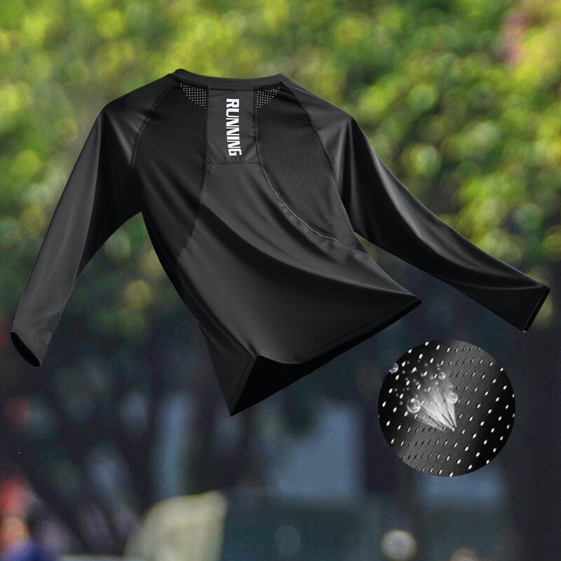 Summer Thin Mesh Breathable Sun Protection Running Top Quick-Drying Tights Men's Ice Silk Long-Sleeved T-Shirt Sportswear