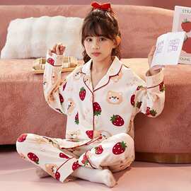 2026新款儿童睡衣女秋冬季奶乎乎长袖长裤可爱卡通保暖家居服可外
