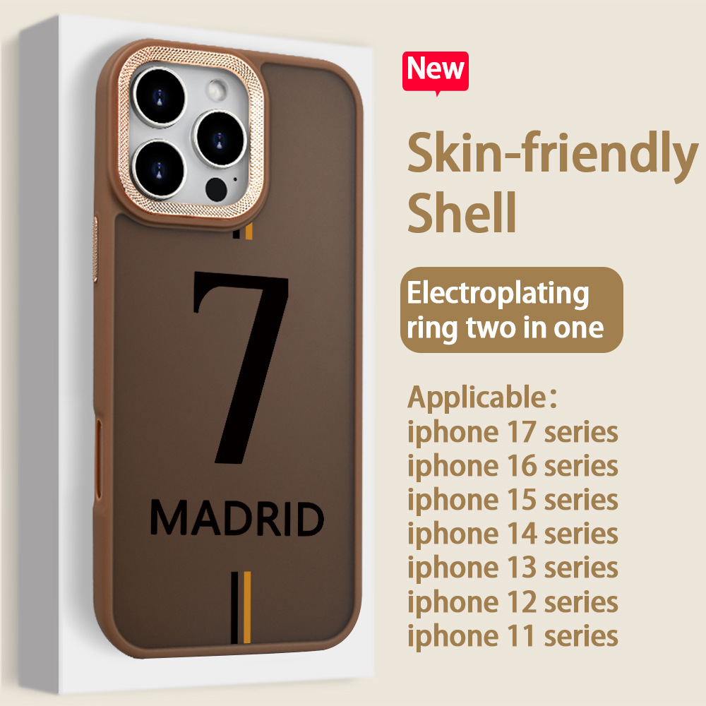 7 号马德里标识图案，大孔金属框磨砂手机壳，适用苹果iPhone17~1