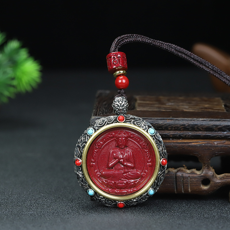(2개) CINNABAR 목걸이 도매 천연 보라색 금색 모래 8 수호 성자 THANGKA GABU 상자 상감 벤밍 포 조디악 펜던트