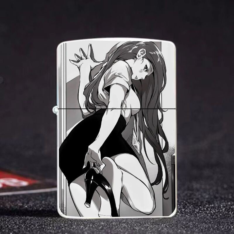 Personalized Photo-Resistant Durable Anime Kerosene Lighter, Metal Windproof Open Flame Flint Wheel Flip-Top Traditional Nostalgic Style