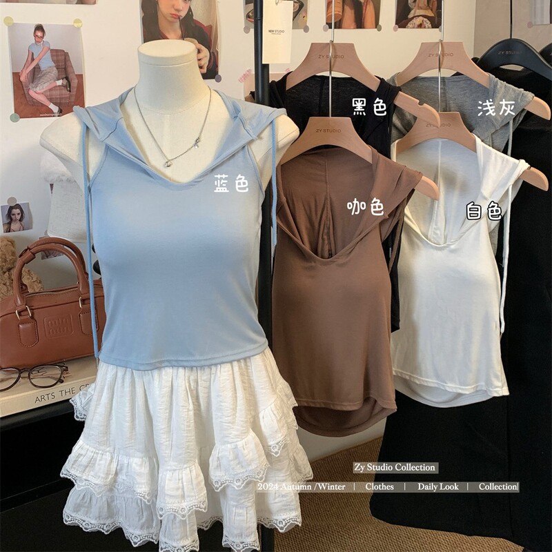 Hot Girl Backless Hooded Sleeveless Vest for Women with Breast Pads, Beautiful Back, Slimming Look, Casual Sports T-Shirt Top Hot Girl Backless Hooded Sleeveless Vest for Women with Breast Pads, Beautiful Back, Slimming Look, Casual Sports T-Shirt Top