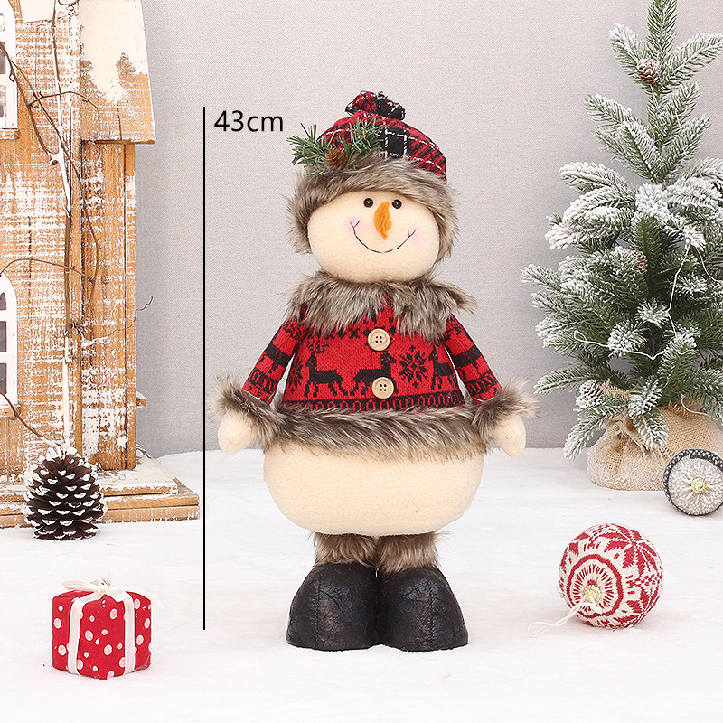 Navidad nuevo largo pelusa tela a cuadros rojos ancianos muñeco de nieve ELK muñeca decoración Navidad decoración suministros