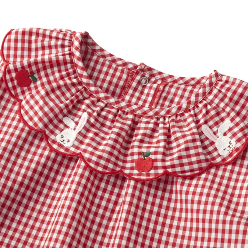 Camisa niña japonesa dibujos animados conejito manzana bordado cuello de muñeca camisa de manga larga camisa de fondo