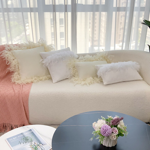 Light luxury solid color feather lace velvet pillow cushion Dutch velvet pillow back living room sofa pillow cover