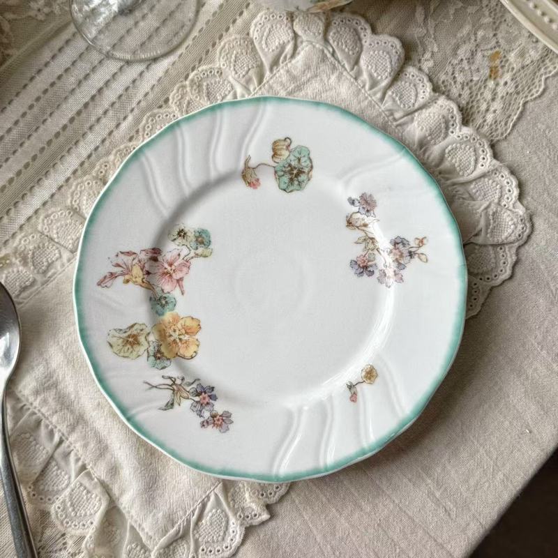 法式复古绝美木槿花陶瓷餐具咖啡杯碟餐盘汤盘甜品盘陶瓷碗盘子|undefined