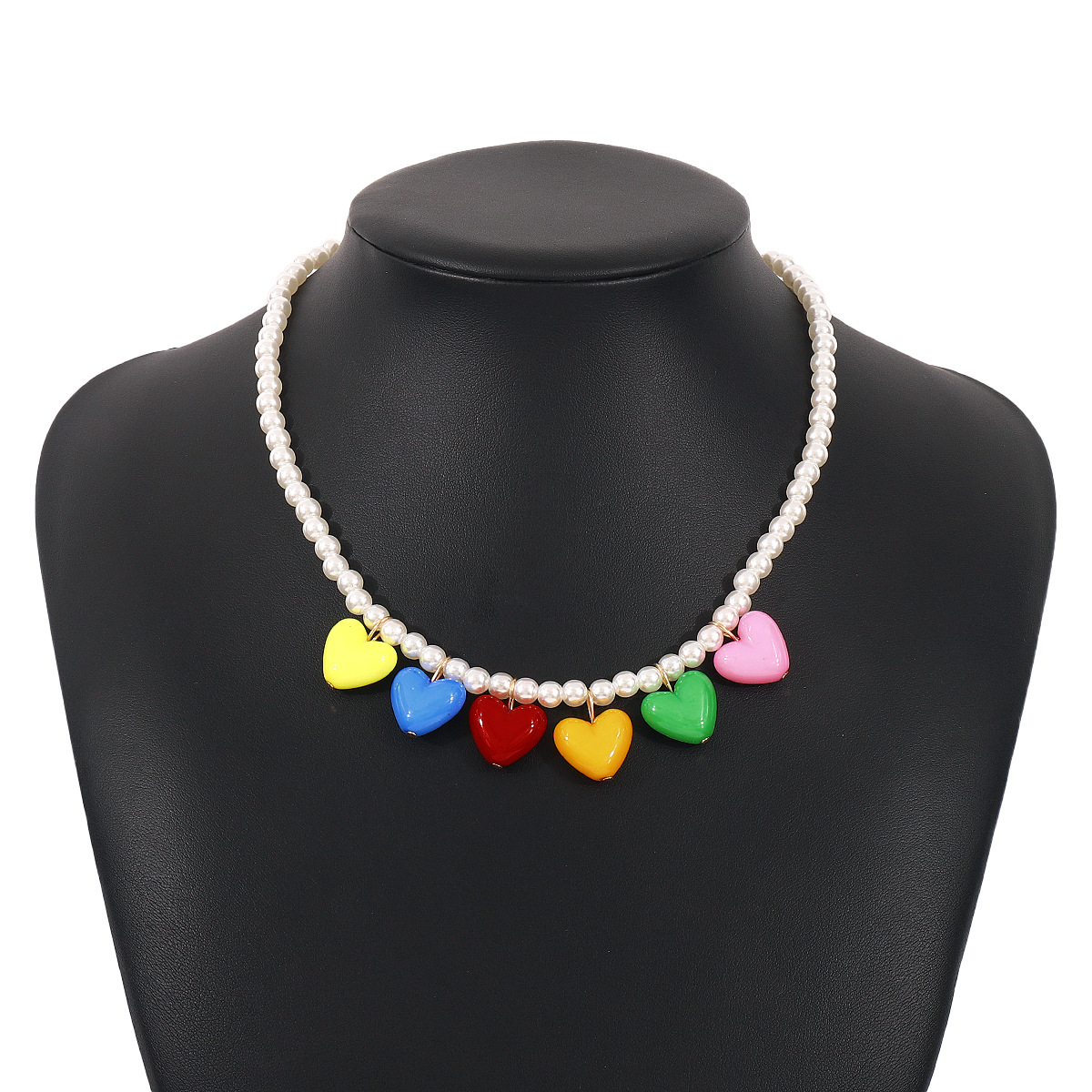 Women's Gender Cute Heart Shape Imitation Pearl Alloy Resin Beaded Chain Beaded Necklaces Wholesale