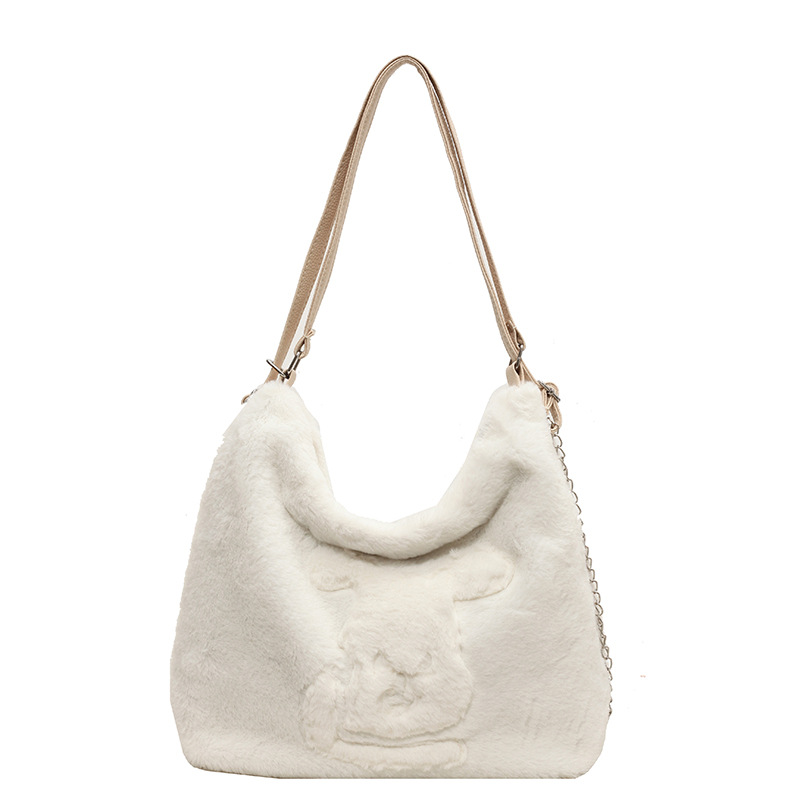 Bolso de felpa para mujer 2024 nuevo bolso de hombro de dibujos animados lindo bolso de otoño e invierno bolso de conejo de lana de gran capacidad
