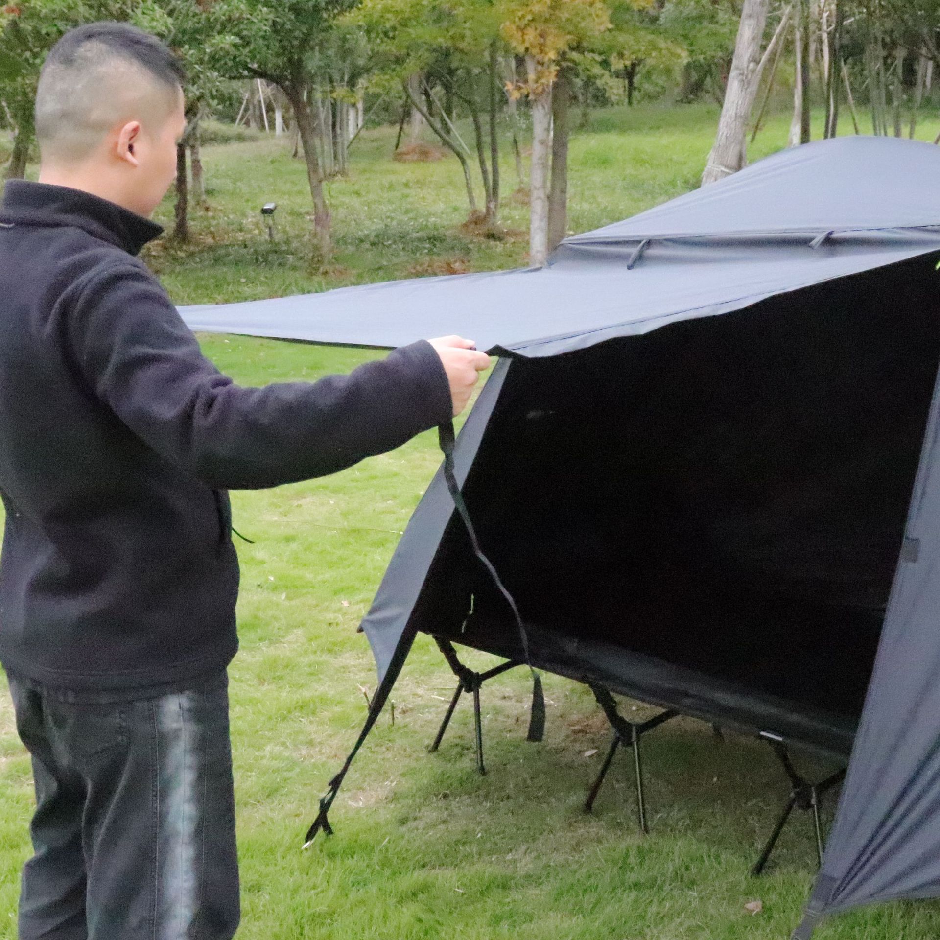 Outdoor camping bed, elevated tent, enlarged foldable portable camping bed, double-layer aluminum alloy, warm, suitable for motorcycle travel and fishing
