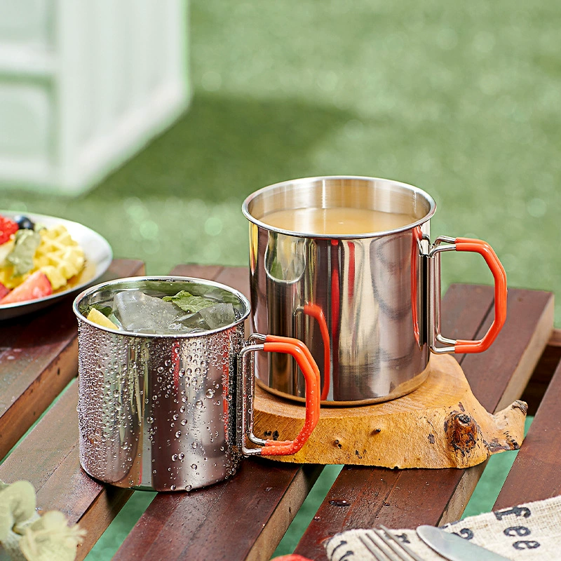 Outdoor 316 Stainless Steel Water Cup Folding Red Handle Camp Fishing Climbing Coffee Malker Cup Source Factory