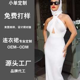 加工定制外贸新款性感欧美黑色挂脖礼服女装一步裙欧美露背连衣裙