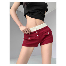 【源头厂家现货直发】设计感拼接紧身短裤女夏季辣妹美式包臀热裤