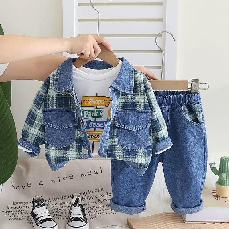 男宝宝秋装套装2024新款婴儿童装时尚春秋季小男童帅气牛仔三件套